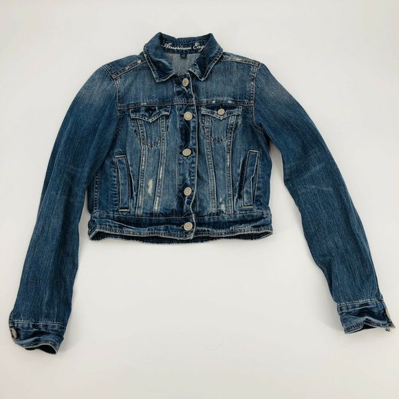 American Eagle Denim Jeans Jacket Flap Pockets - Picture 3 of 11